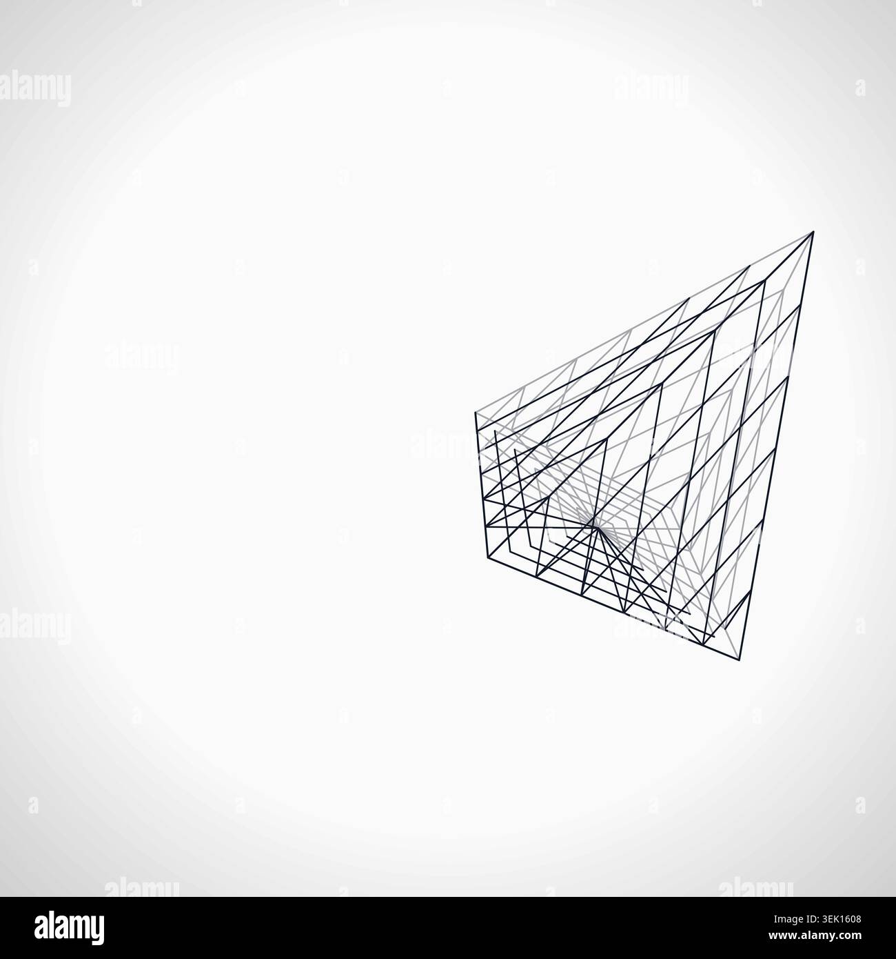 Modern technology-inspired 3D wire pyramid with layered lines and connection points Stock Vector