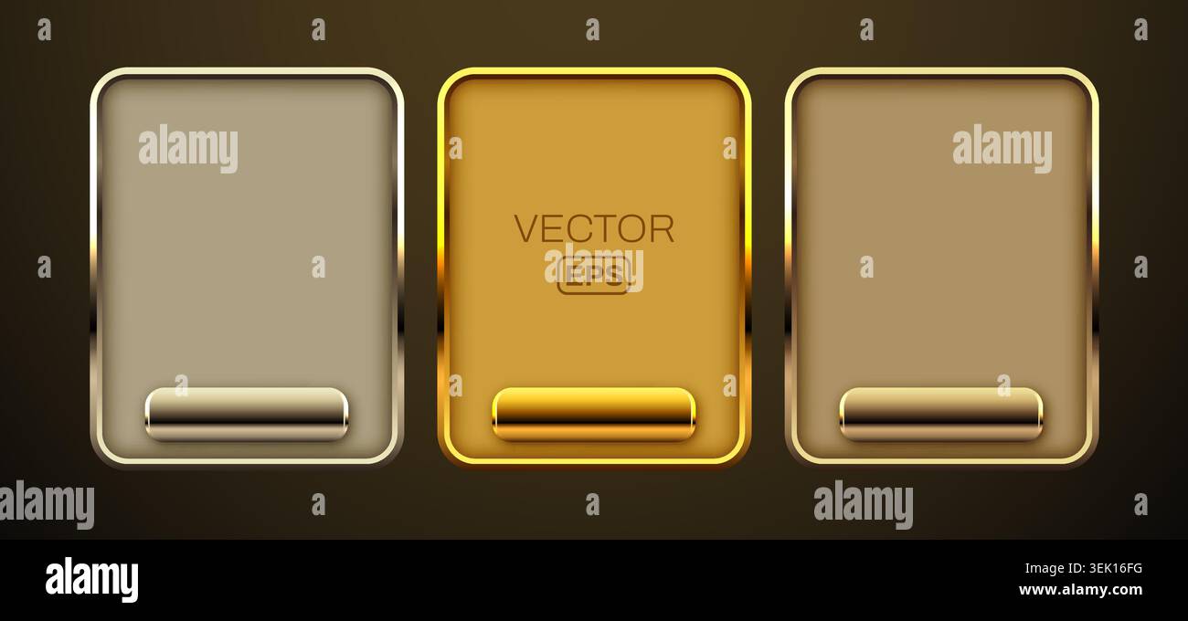 Golden UI interface frames with buttons for plan selection. Modern design concept. Vector illustration Stock Vector