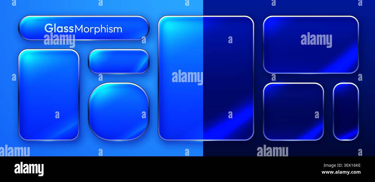 Glassmorphism UI elements and frames set in blue gradient. Modern ...