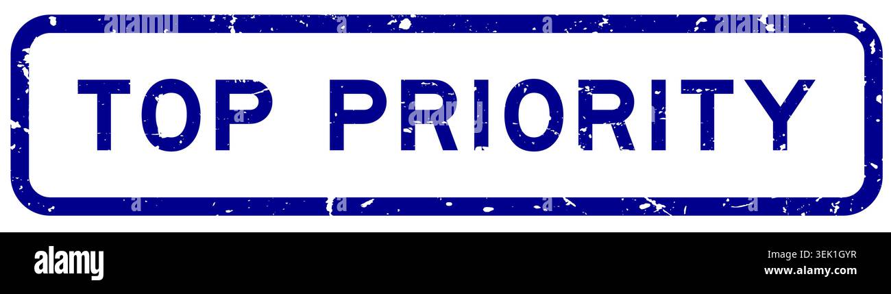 Grunge blue top priority word rubber square seal stamp on white background Stock Vector