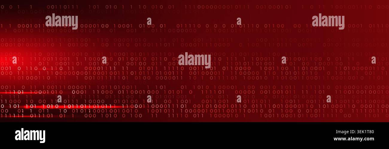 Virus Code Flow Red Binary Code Bug Cyber Attack Pattern. Malware Attack Ransomware Warning Background. Computer Hacking Cyber Security Breach. AI Stock Vector