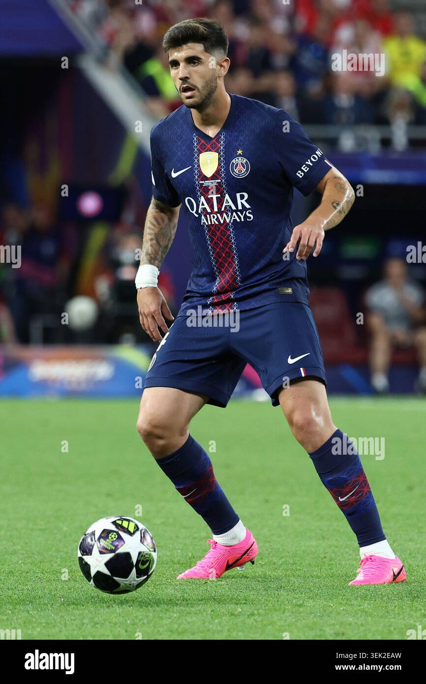 Lucas Lopes Beraldo of PSG during the 2025/2026 Champions League Final football match between Paris Saint Germain and Arsenal FC at Puskas Arena stadium in Budapest (Hungary), May 30th, 2026. Stock Photo