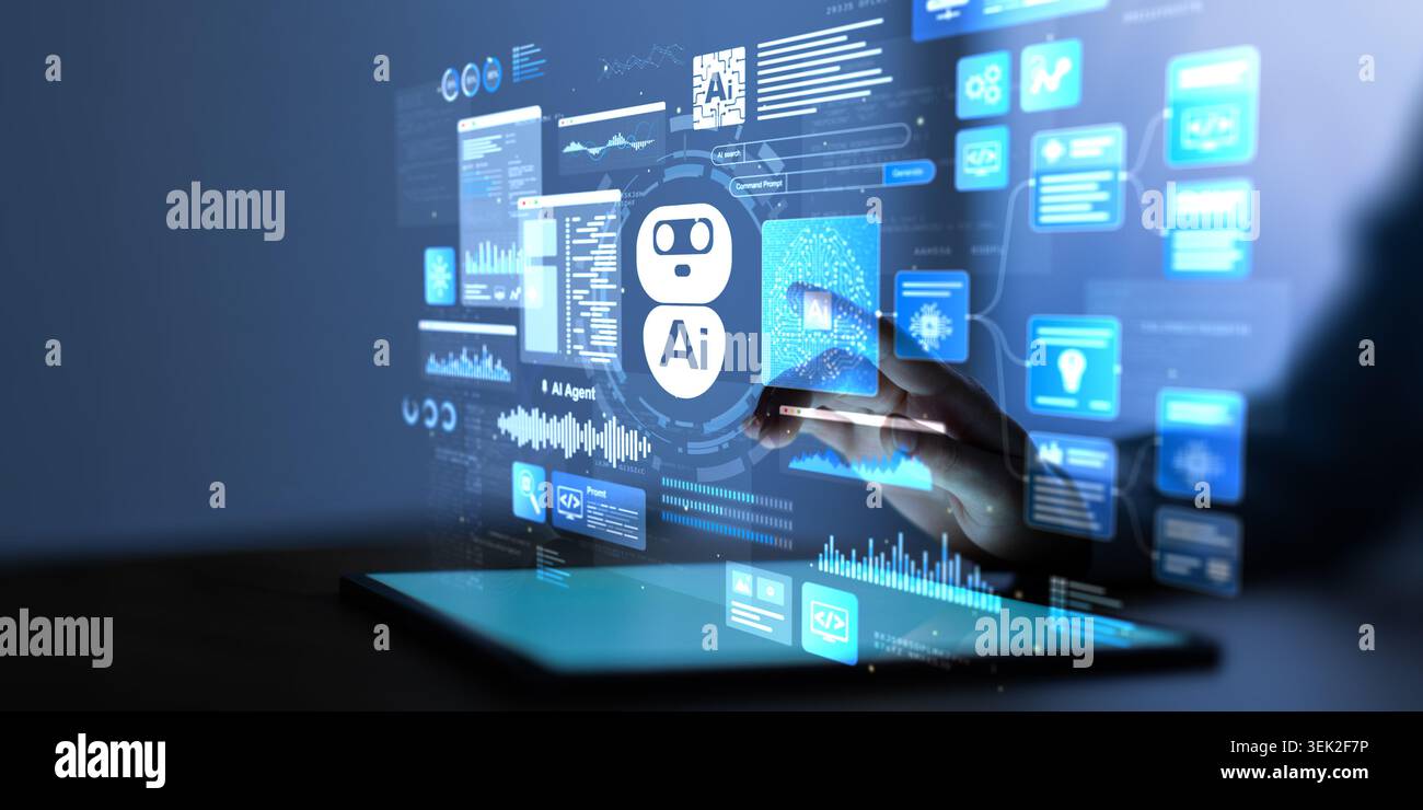 AI artificial intelligence platform for data analysis and business automation with interactive digital interface Stock Photo