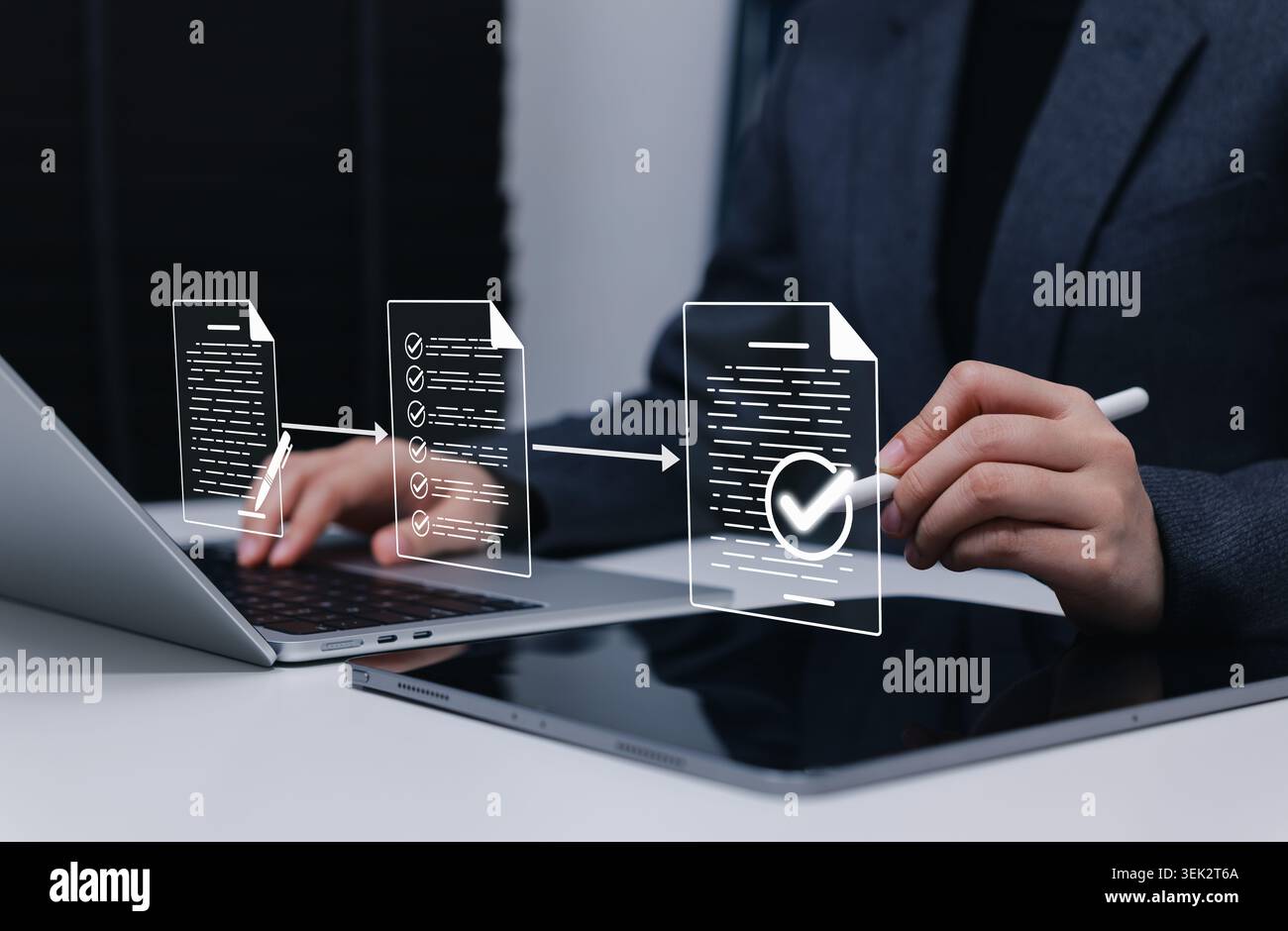 Document approval workflow and digital checklist process concept ...