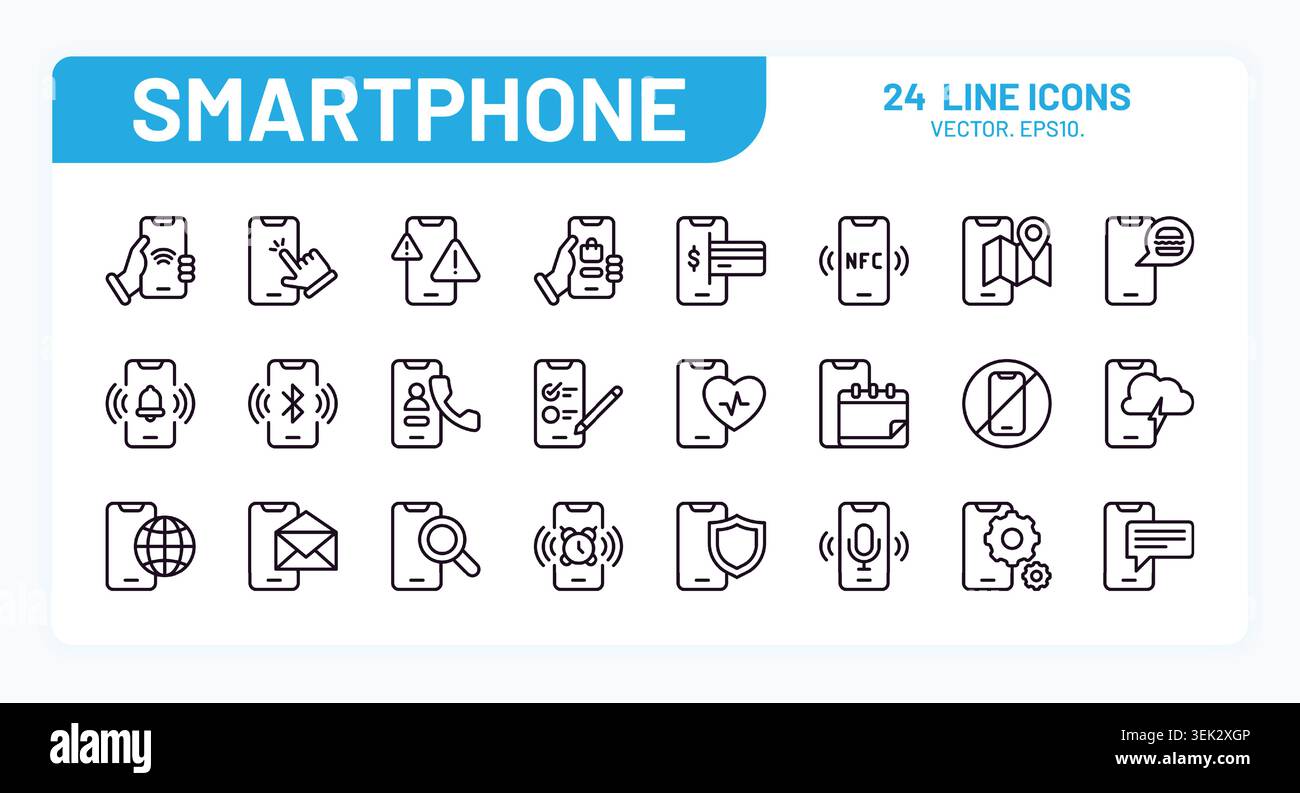 Phone app icons. Digital line web device, money payment report or wallet secure message. Internet card pay. Smartphone minimal outline, navigation settings. Online payments. Vector isolated logo set Stock Vector