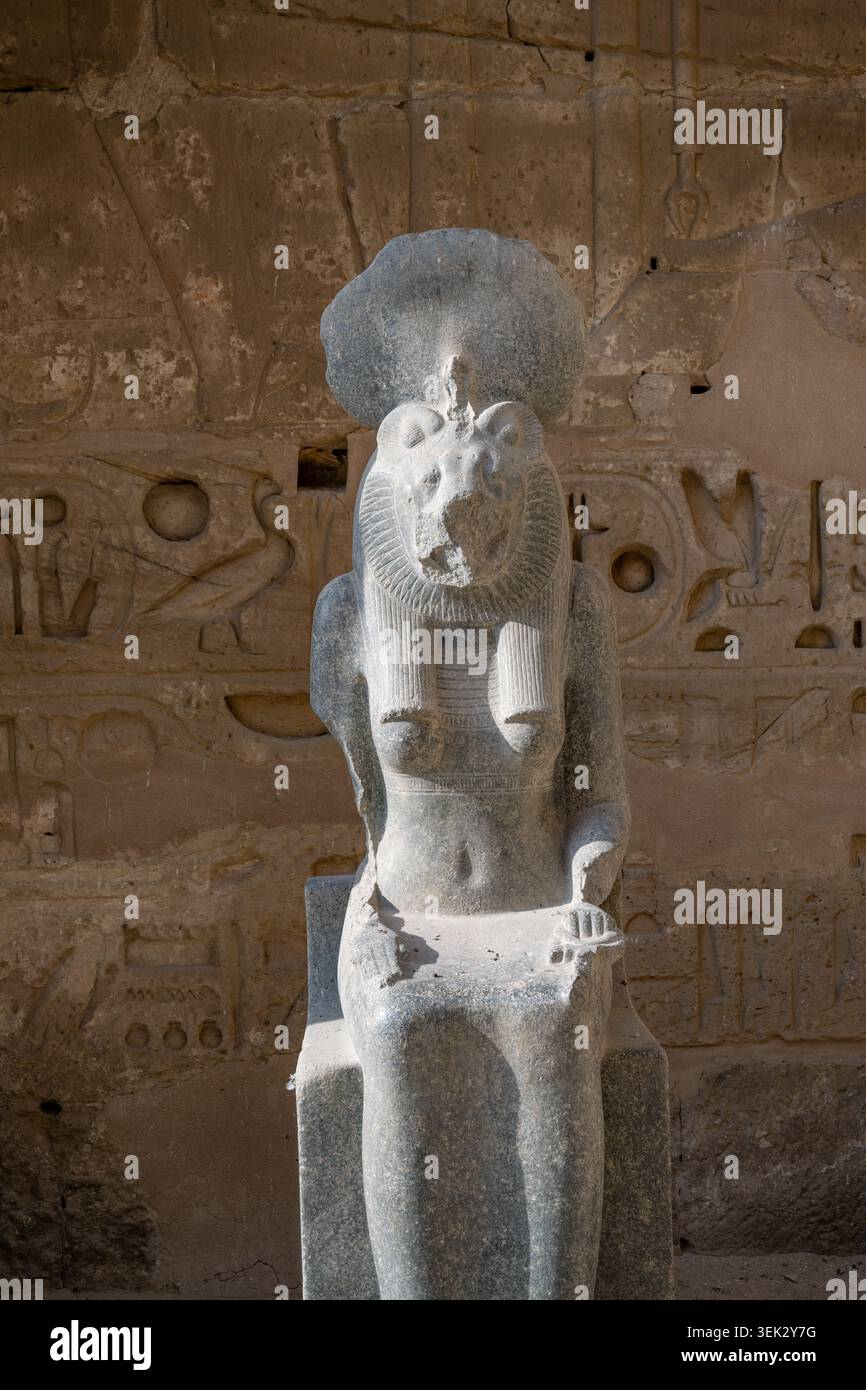 Statue of Sekhmet, the lioness-headed goddess of war at the entrance to ...
