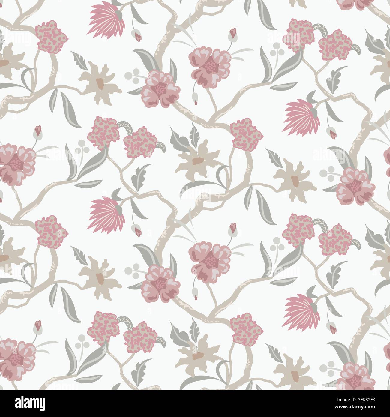 Blush Twining Chintz seamless pattern background. Stock Vector