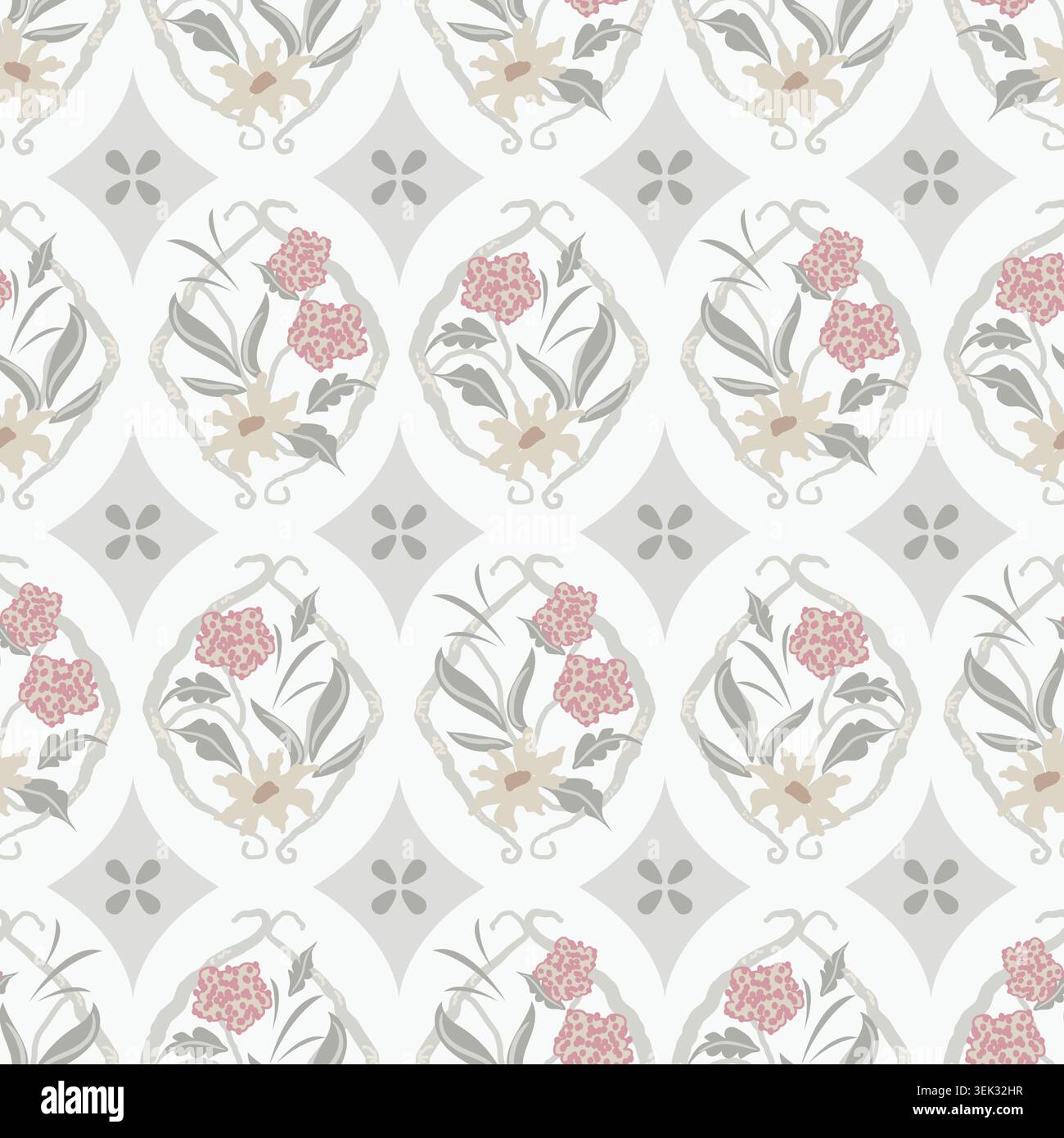 Garden Trellis Medallion seamless pattern background. Stock Vector