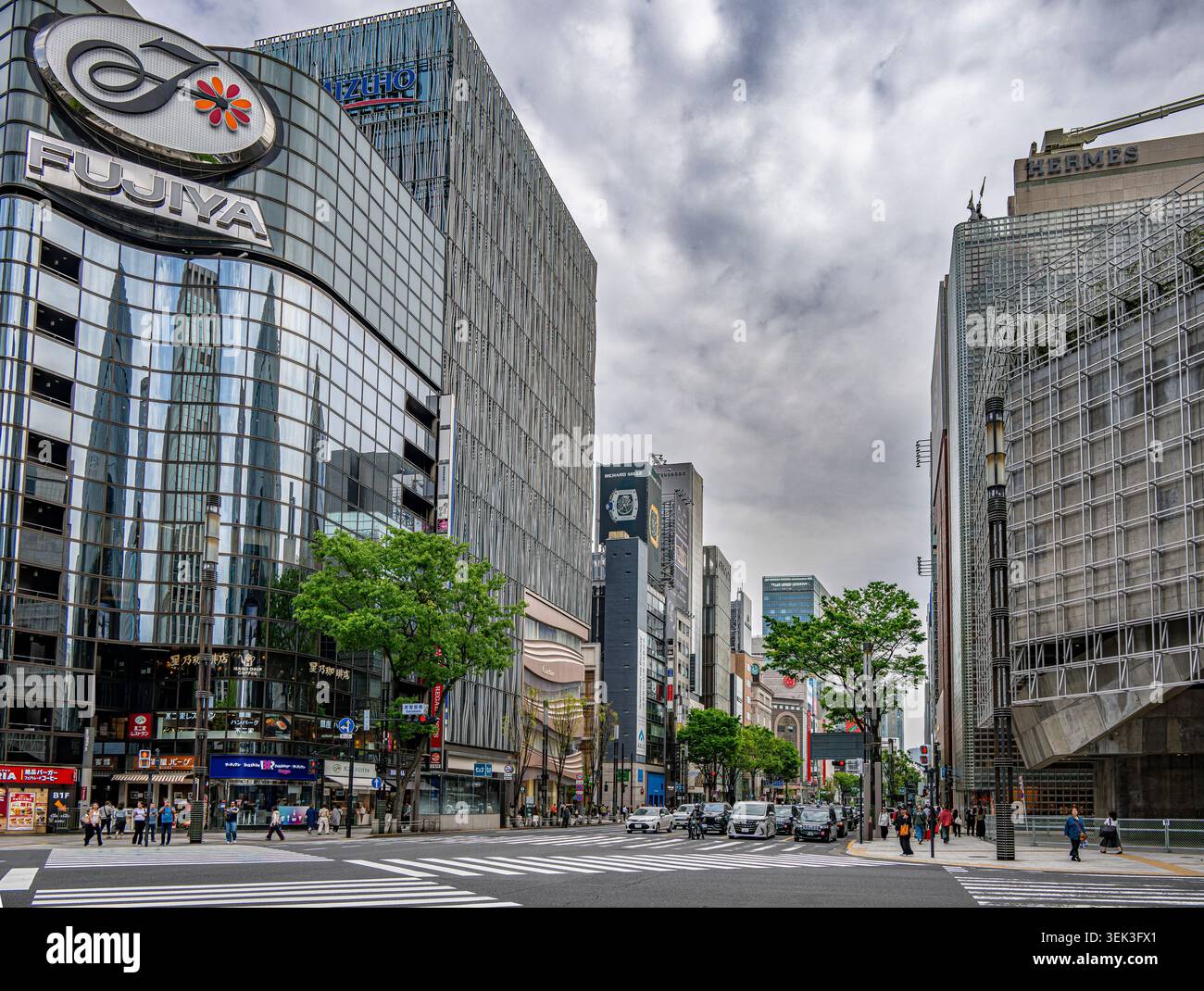 Ginza, Tokyo, Japan - The central Chuo Dori street is closed to