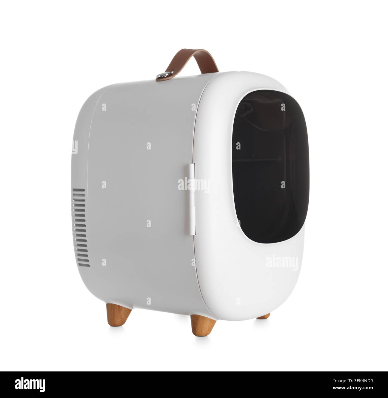 Small cosmetic refrigerator on white background Stock Photo