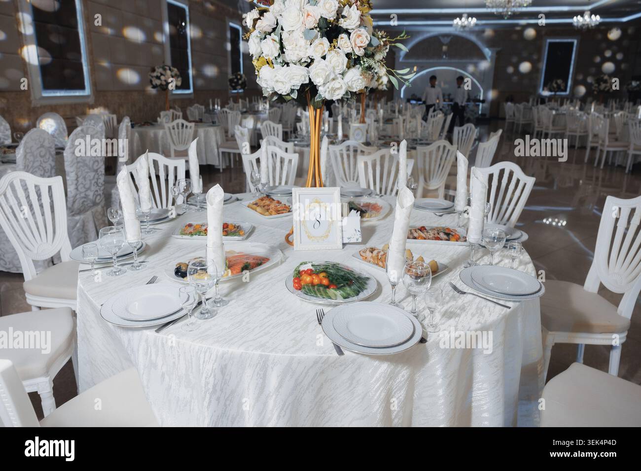 Elegant table set for a grand wedding reception Stock Photo
