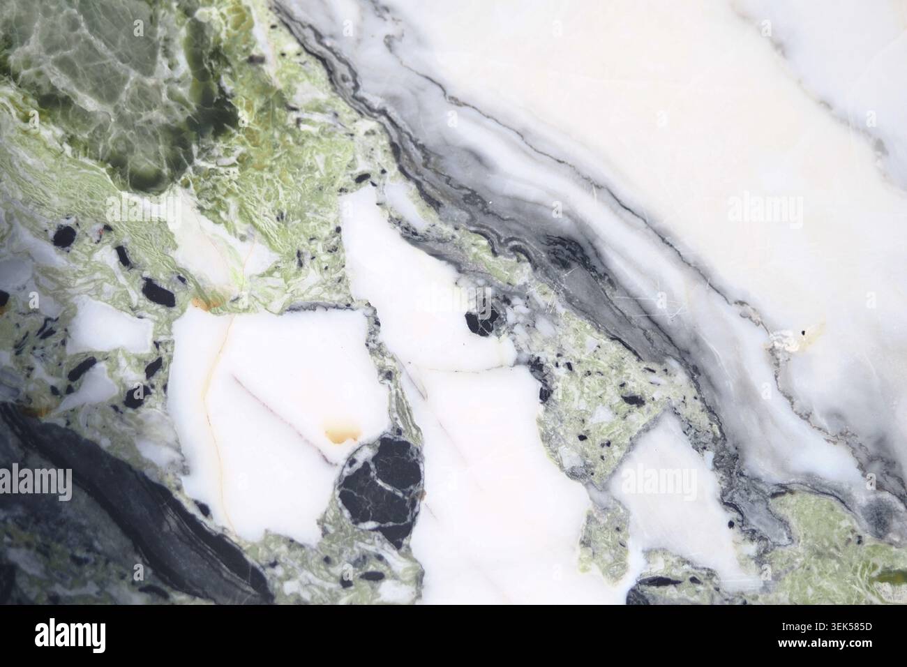 Marble surface with green and white patterns in close view Stock Photo