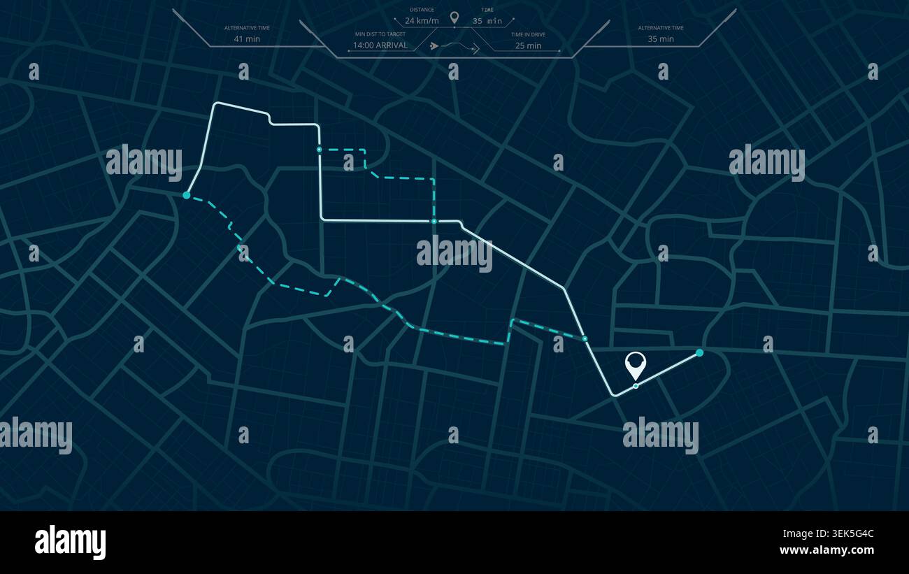 Online location tracking with data of arrive time on city map. Huge city map with roads streets as background. Map of city in blue colors. Vector Stock Vector
