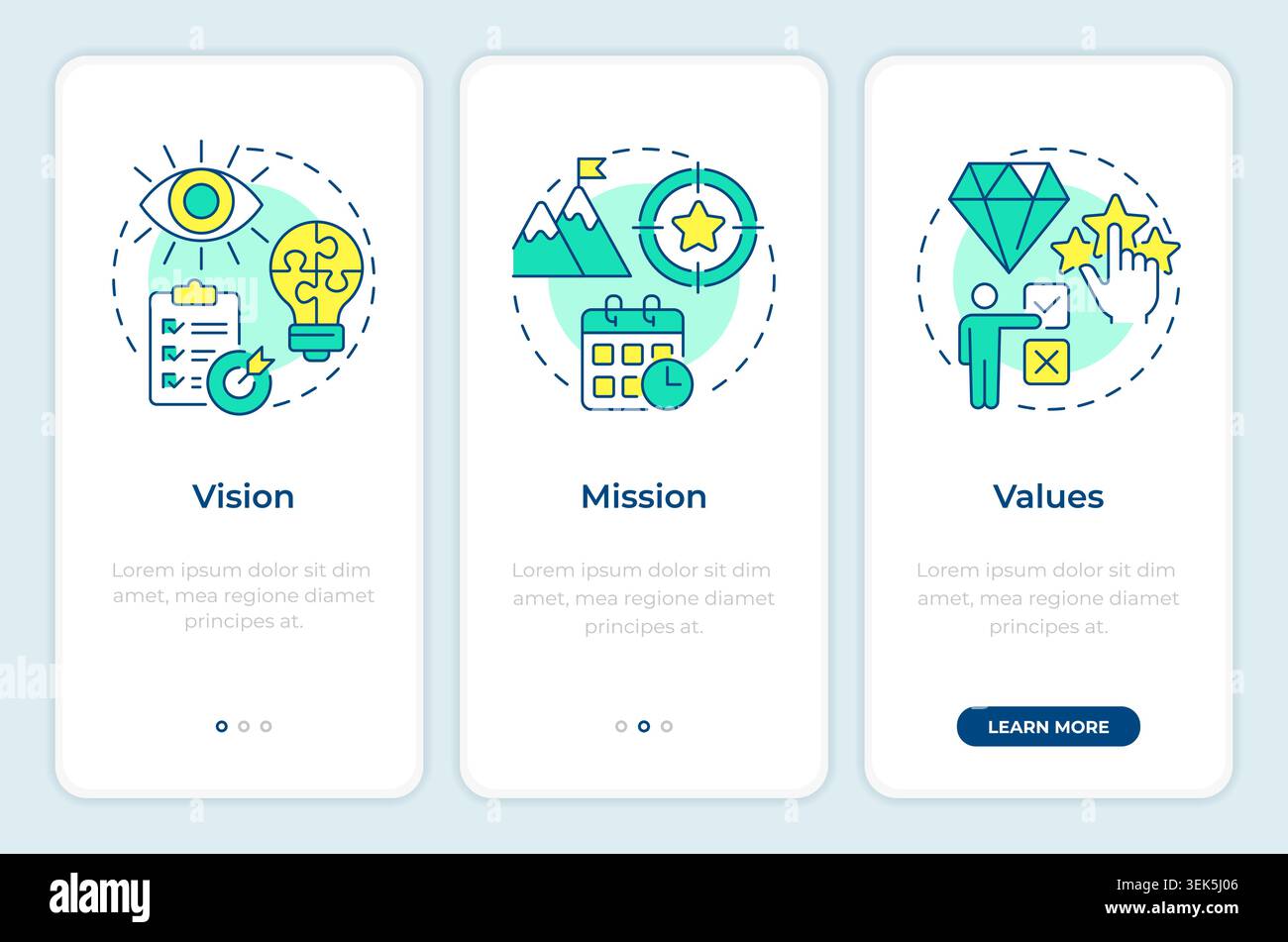 Strategic framework onboarding mobile app screen Stock Vector