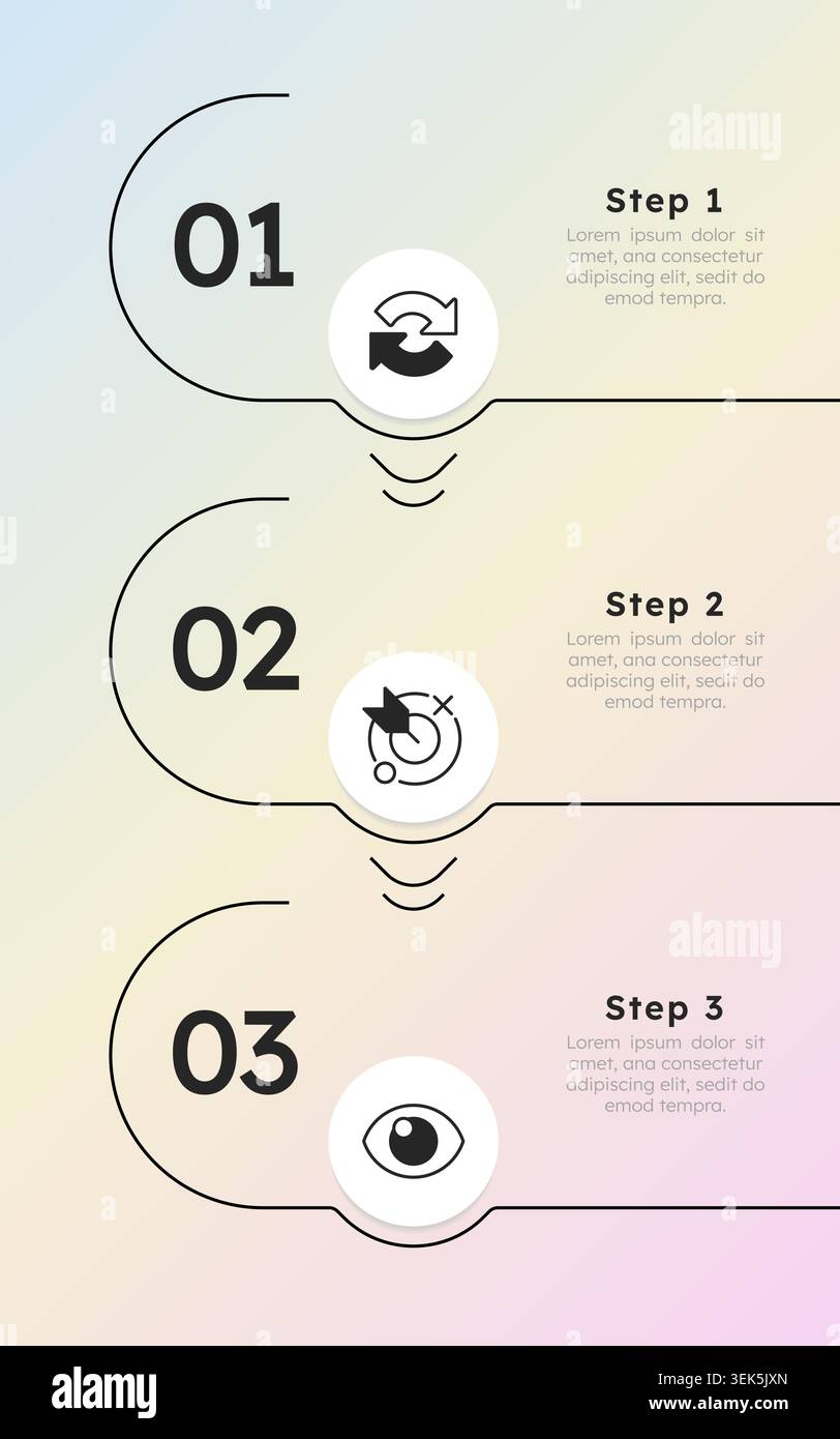 Startup development timeline rounded structure infographic 3 steps Stock Vector