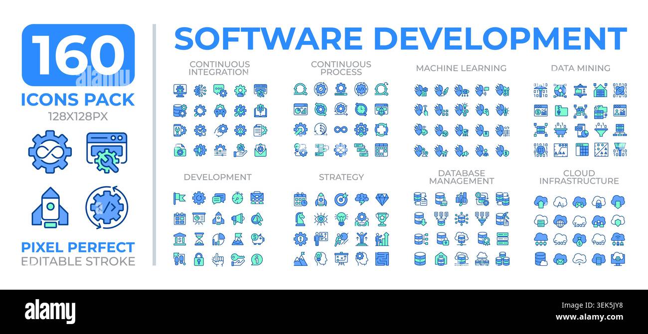 Software development colorful icons set collection Stock Vector
