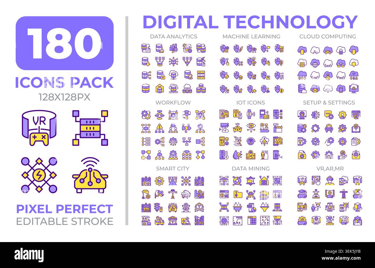 Digital technology colorful icons set collection Stock Vector