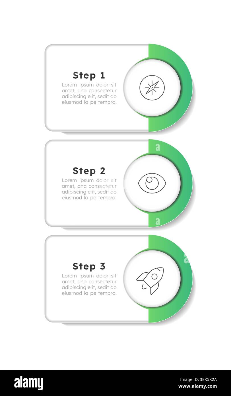 Organization development rounded green vertical infographic 3 steps Stock Vector