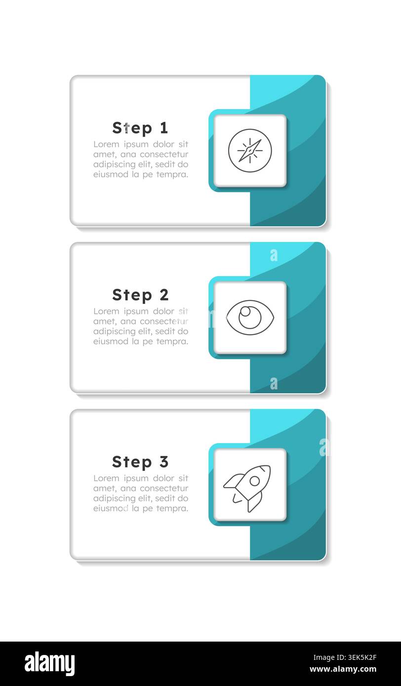 Company development rectangle green vertical infographic 3 steps Stock Vector