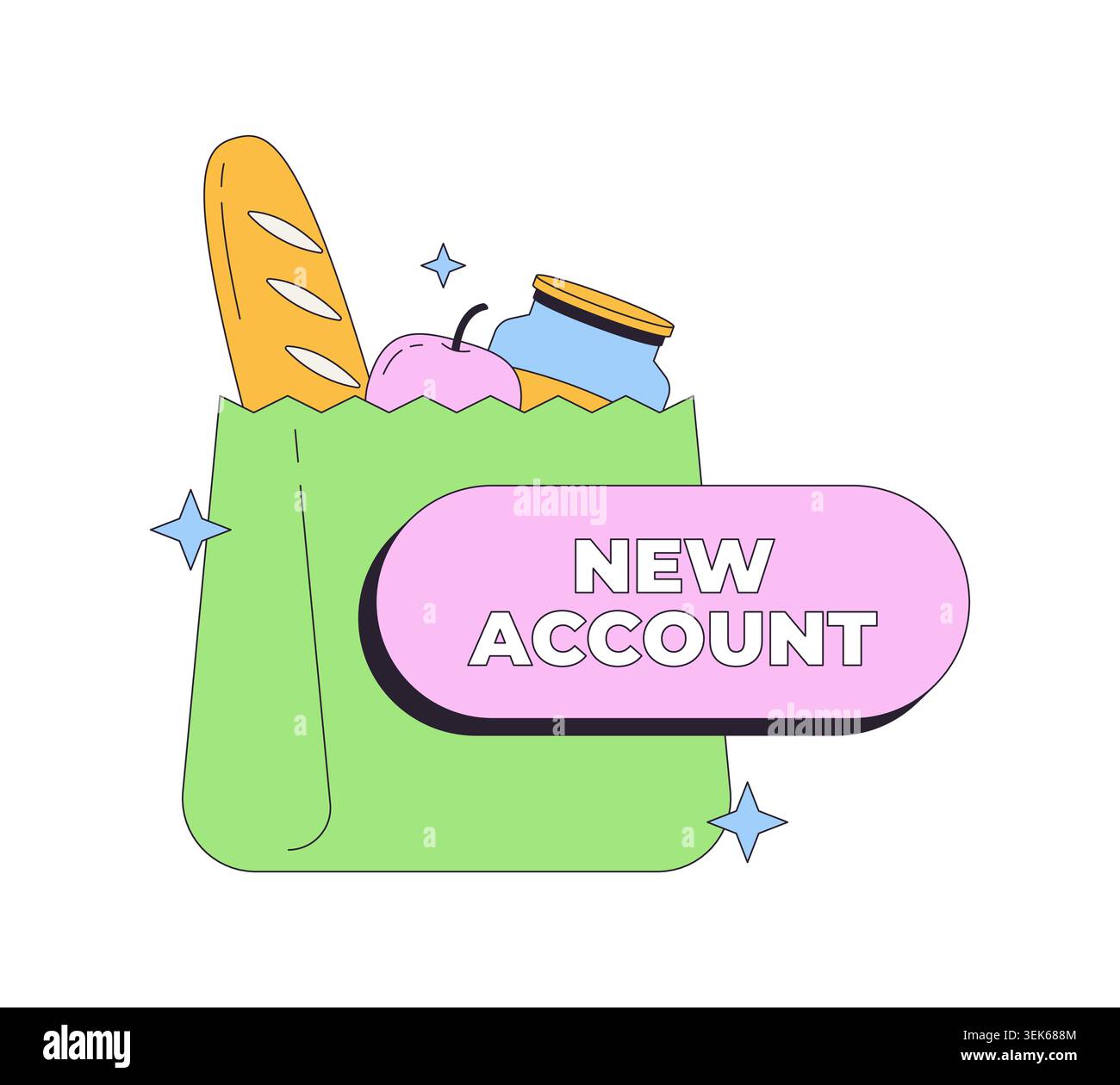 Funky grocery new account modern onboarding illustration Stock Vector