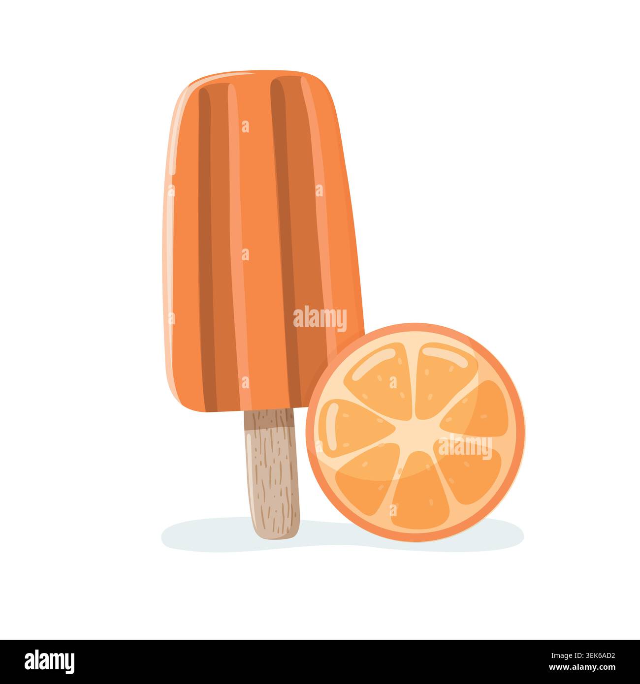 Isolated orange ice pop summer vector illustration. Refreshing orange ice lolly on wooden stick Stock Vector