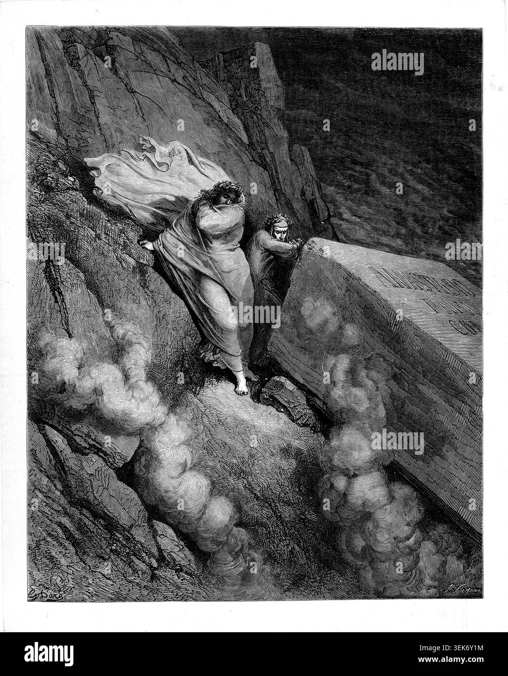 Dante and Virgil descending into the sixth circle of Hell, confronting ...