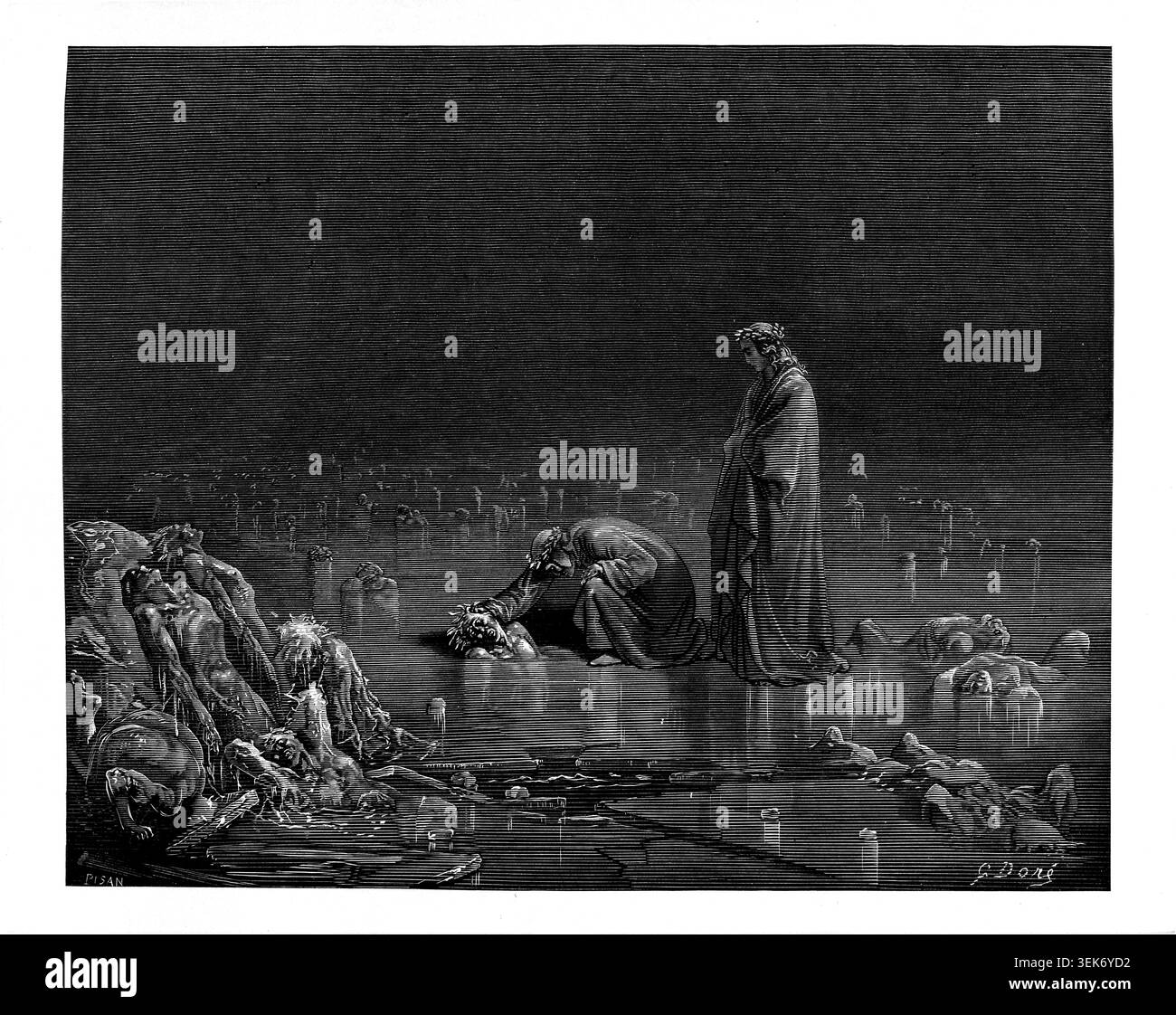 Dante Alighieri and Virgil observing the traitors frozen in Cocytus ...