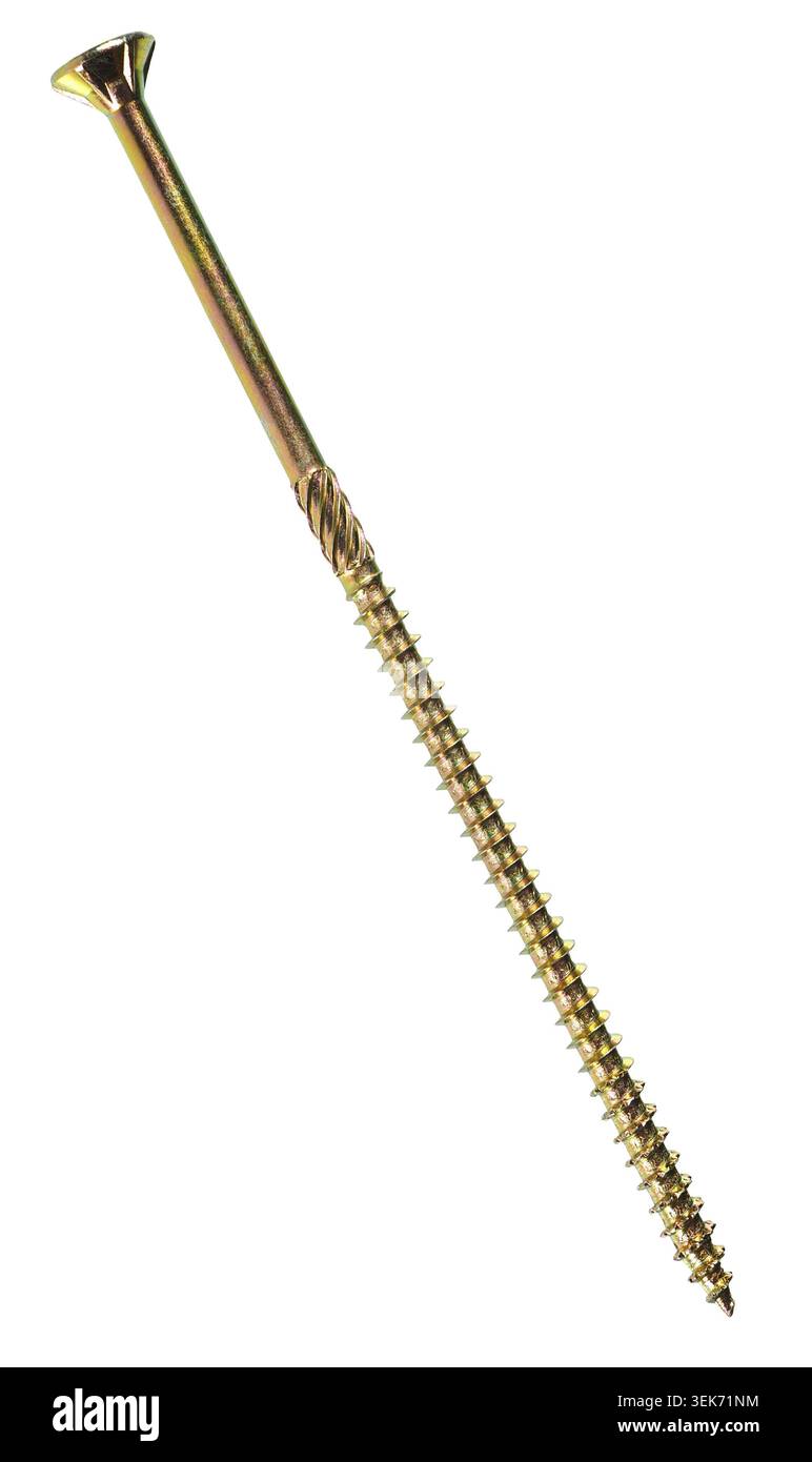 Very long metal screw isolated on white background Stock Photo