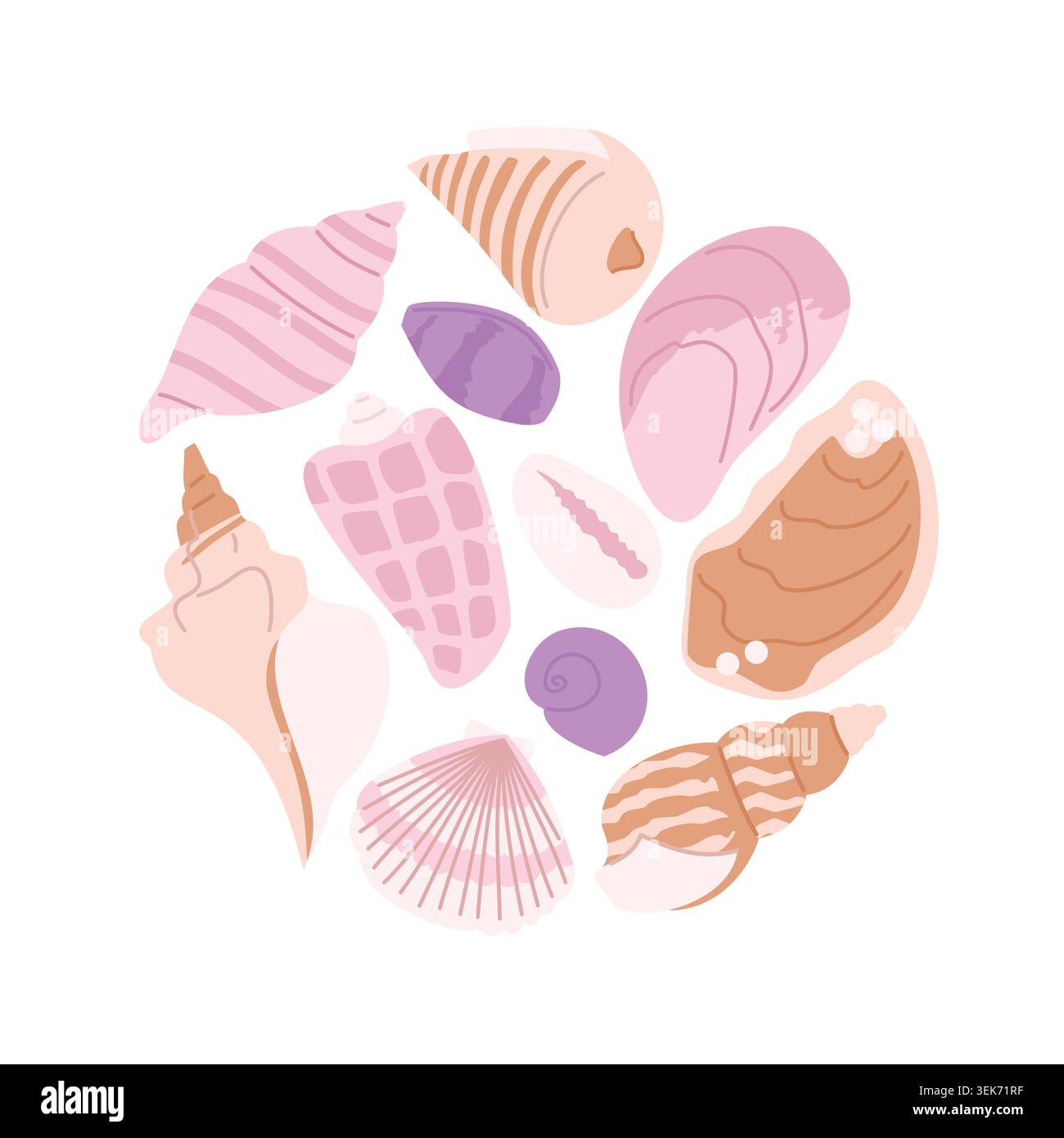 Pastel Sea Shells Circle Composition Stock Vector