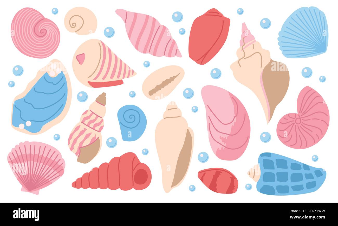 Seashell Collection Vector Set in Soft Minimal Style Stock Vector