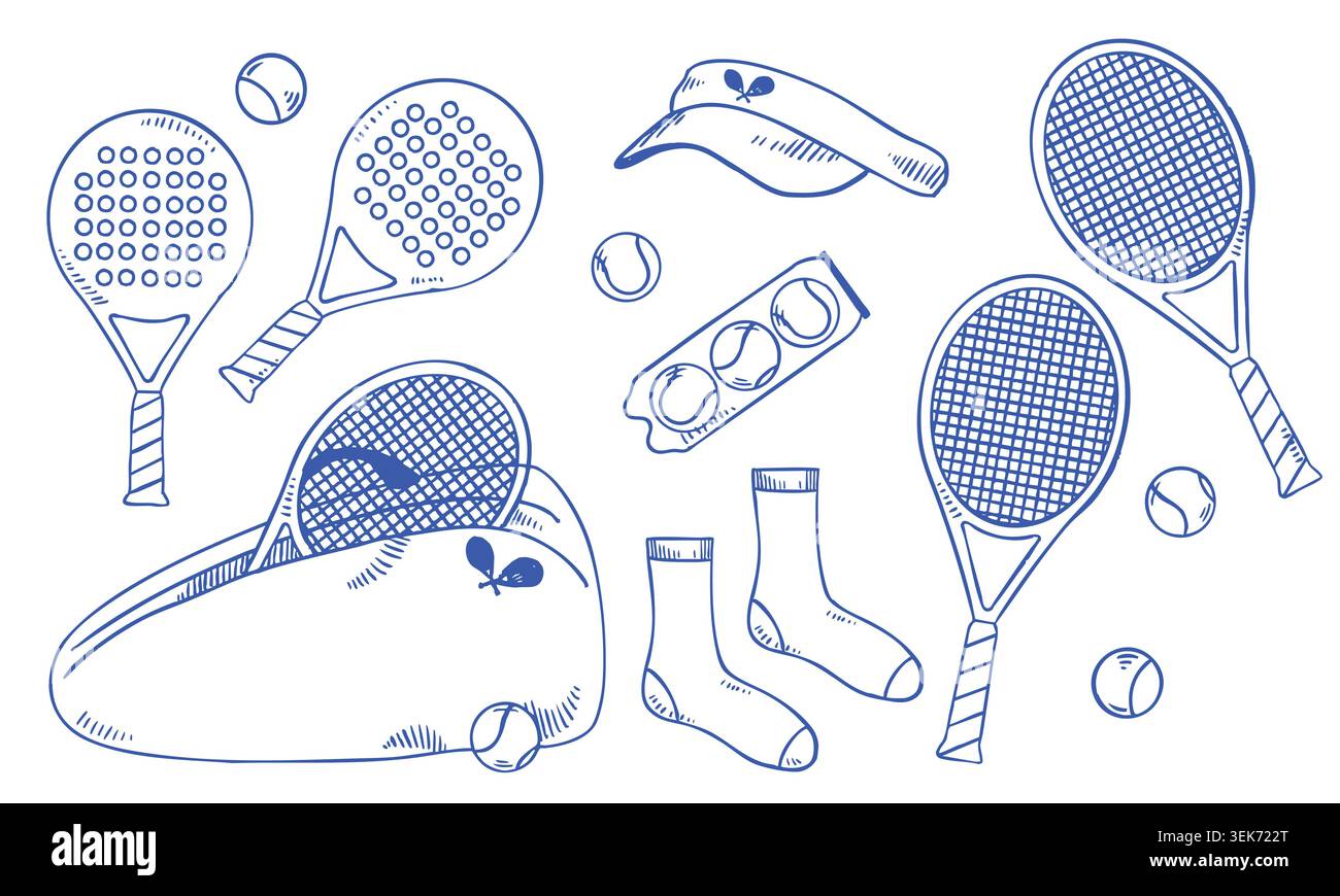 Hand Drawn Tennis Doodle Collection Stock Vector
