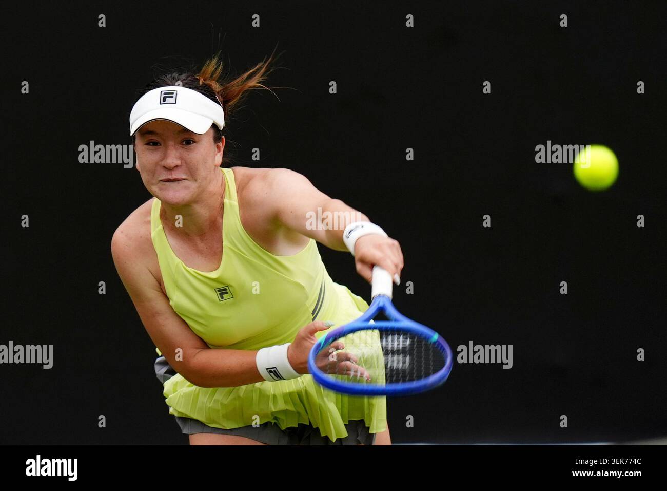 Lulu Sun of New Zealand in action against Mary Stoiana of United States on day three of the Lexus Birmingham Open Championships at Edgbaston Priory Club, Birmingham. Picture date: Monday June 1, 2026. Stock Photo