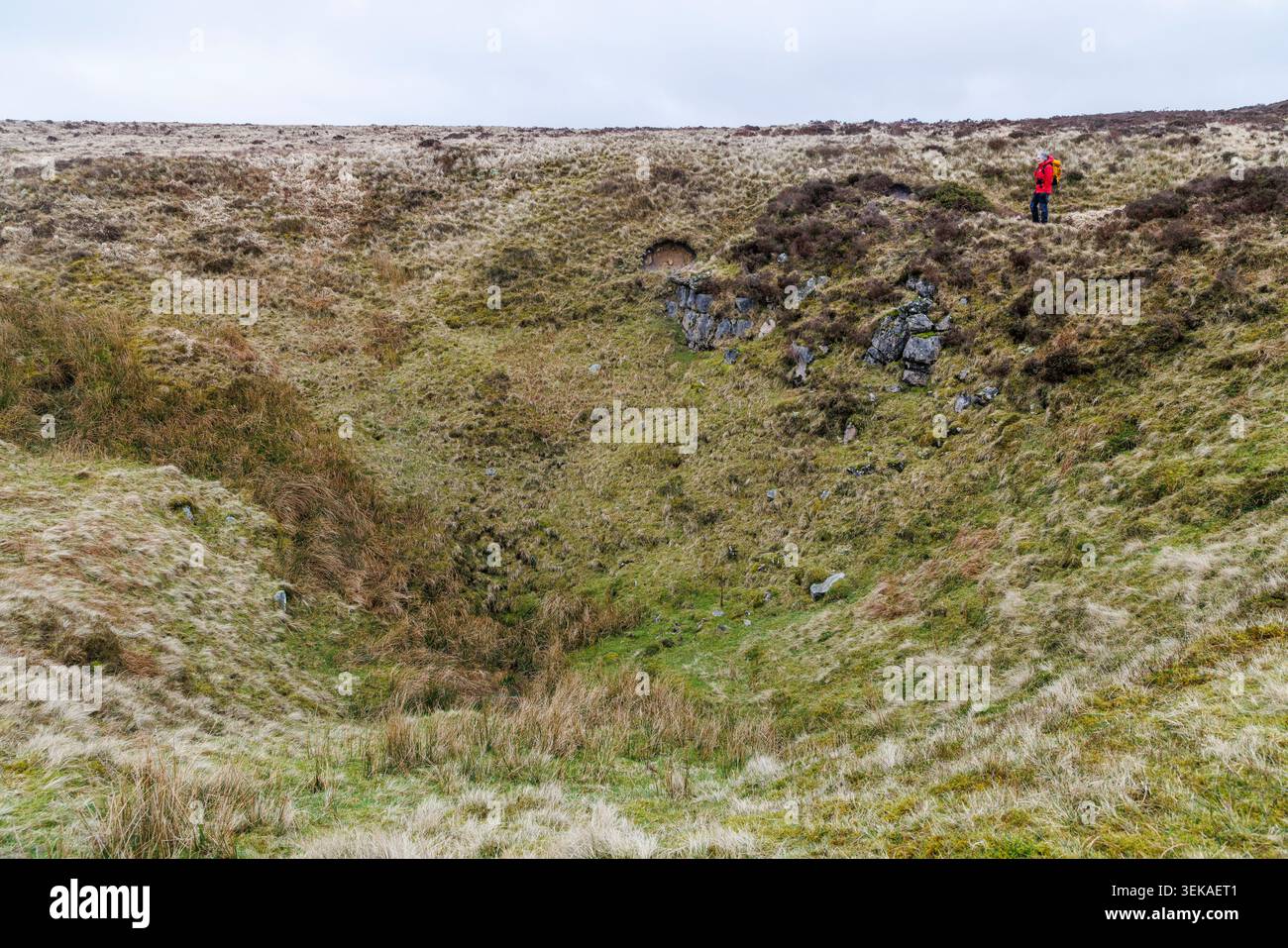 Large shakehole, Cefn yr Ystrad moorland, Wales, UK Stock Photo