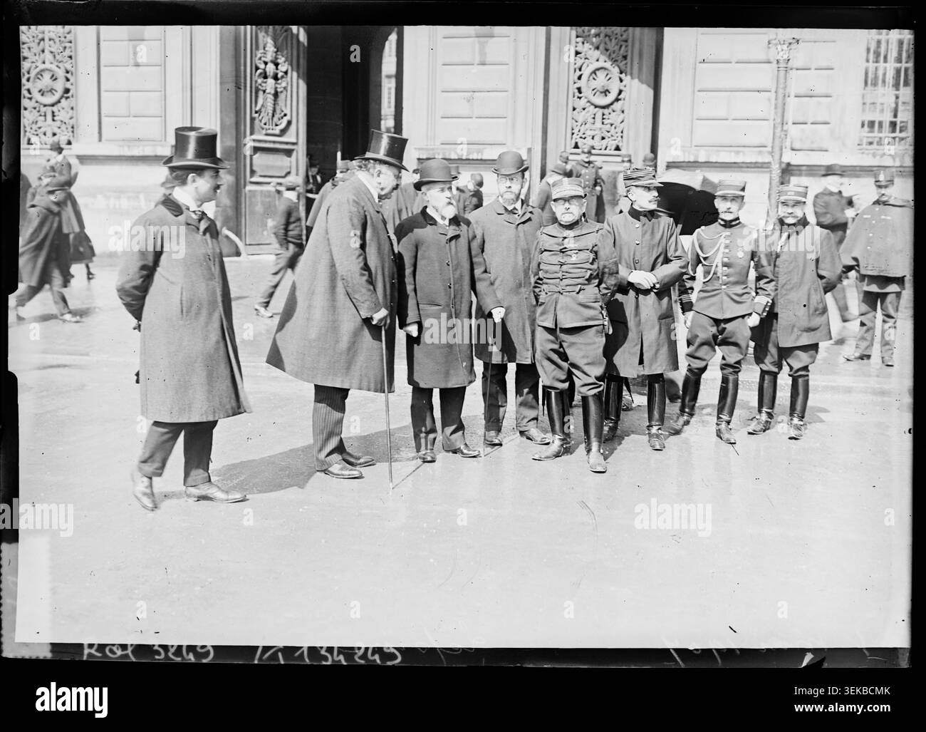 Louis Lépine appears in a press photograph produced by Agence Rol in 1907 in Paris during Labor Day, recording the police chief in an official capacity at the event. Stock Photo