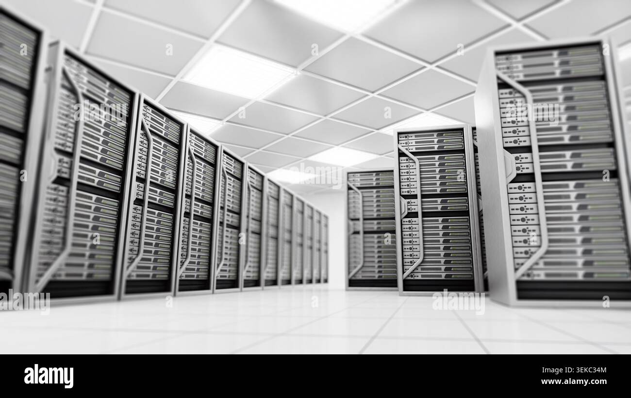 Network servers isolated on white background. 3D illustration. Stock Photo