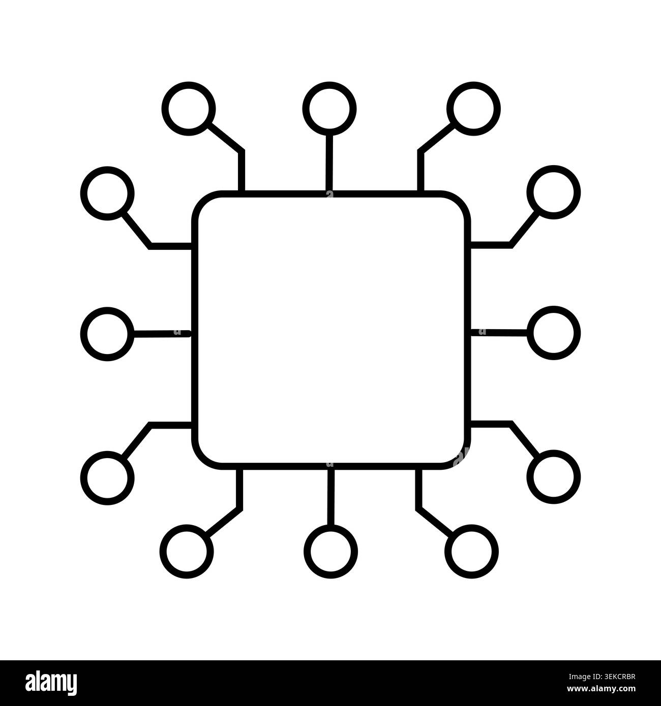 Square microchip symbol. Vector line illustration. Suitable for electronics icons, hardware logos, technology interface design. Stock Vector