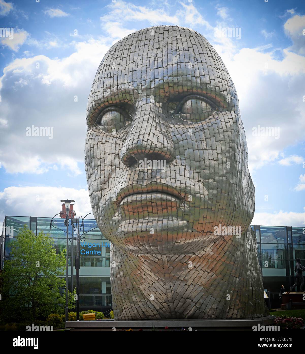 Face of Wigan public sculpture in Wigan town centre, Greater Manchester, England, UK. Stock Photo