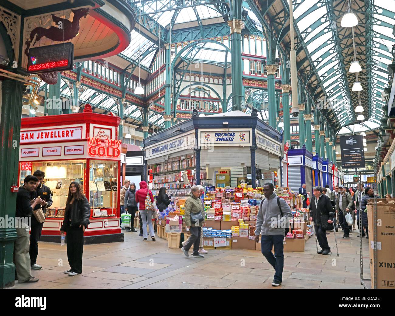 Leeds City Market interior at Kirkgate Market in Leeds, West Yorkshire, England, UK. Stock Photo