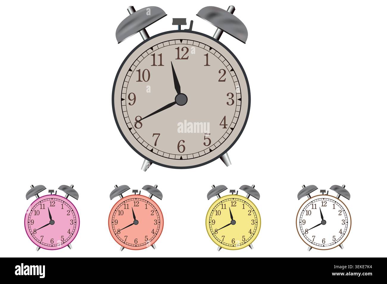 Classic Alarm Clock Set Illustration Traditional Timer Vector Stock Vector