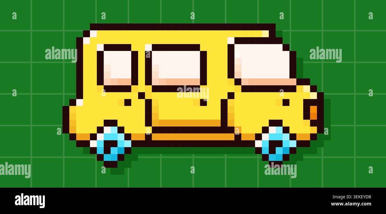 Back to School pixel art bus. Stock Vector