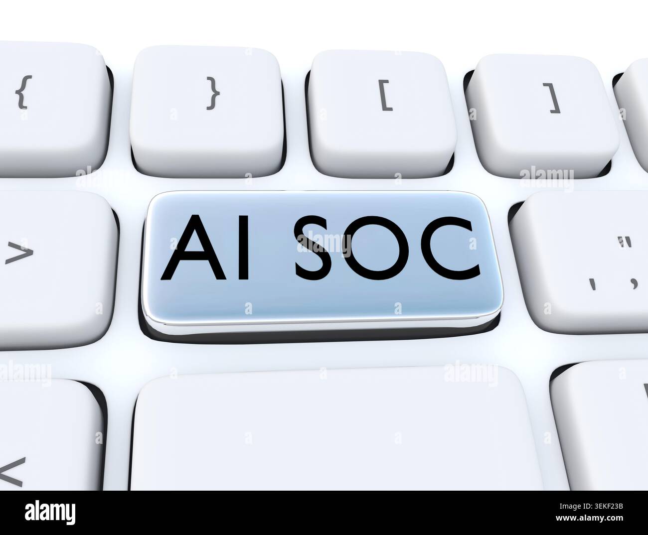 3D illustration of the script AI SOC. Stock Photo
