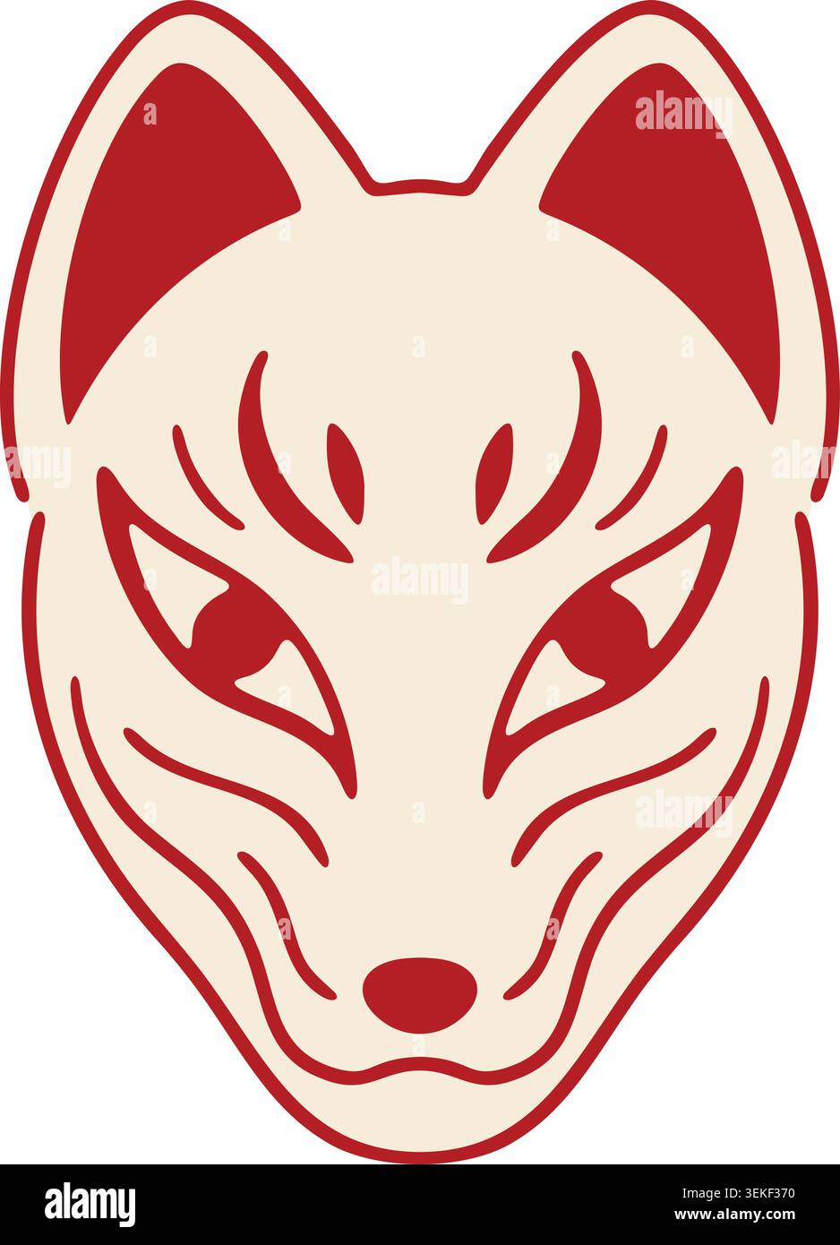 Fox Mask Shape Simple illustration of a red and white fox mask with tall ears curved ...