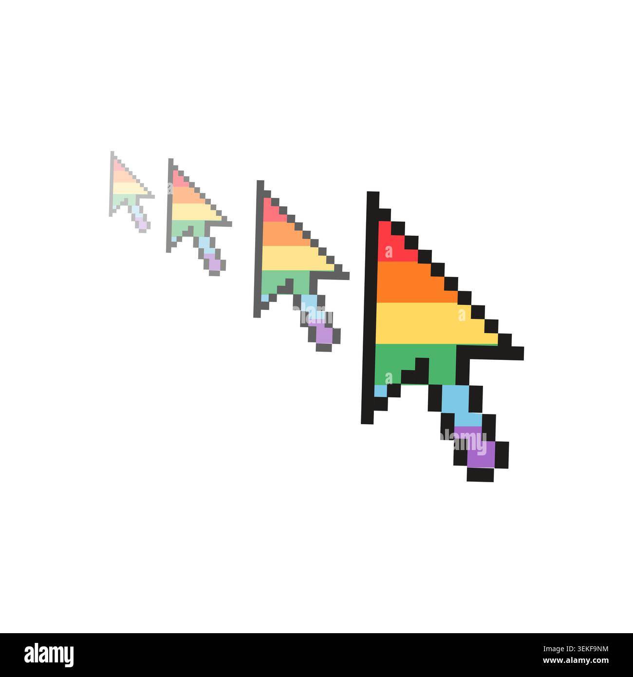 Pixel art rainbow pride cursor trail illustration isolated on white ...