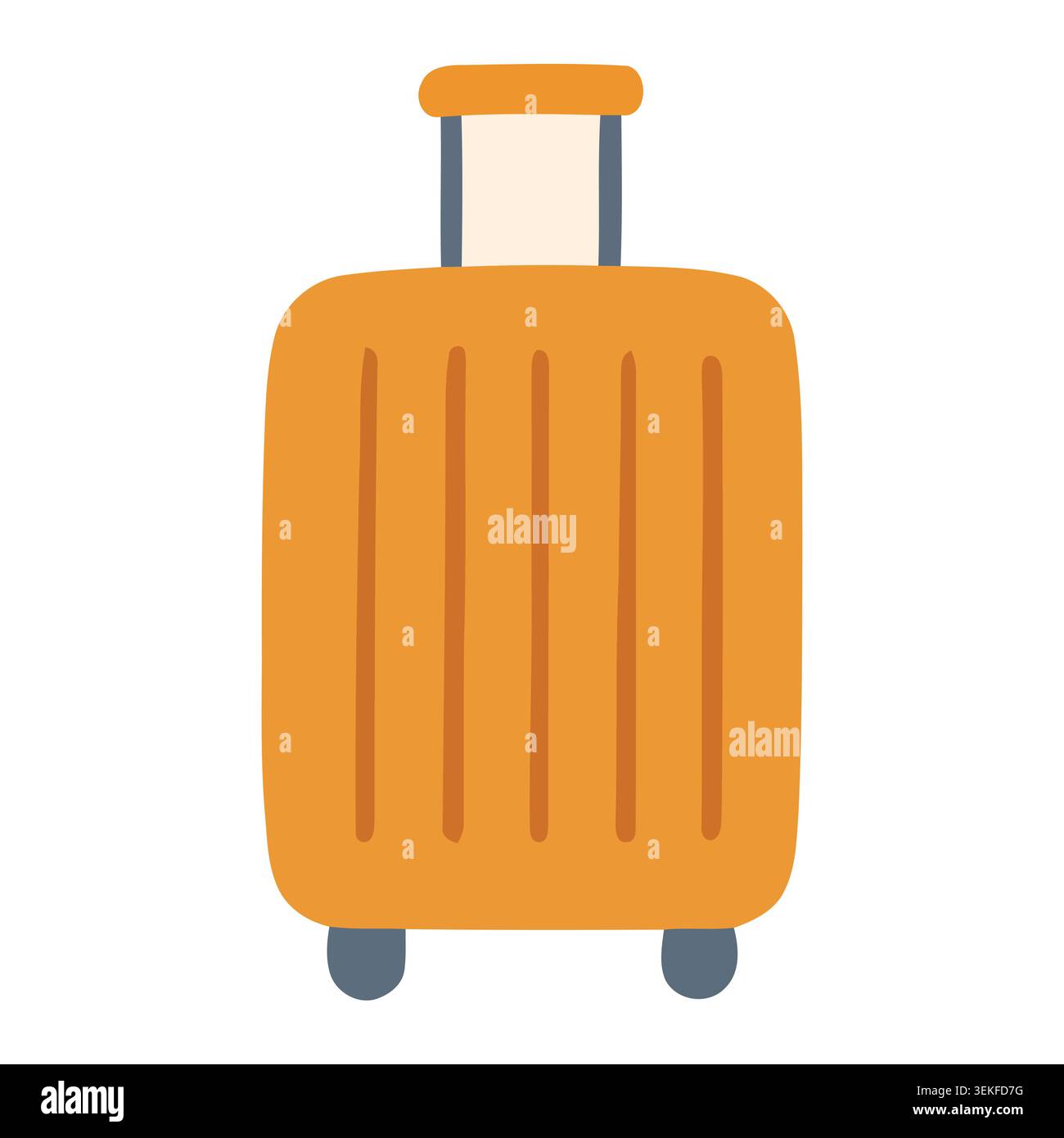 Flat vector illustration of orange luggage with handle and wheels on white background. Suitable for travel brochures, transportation websites, and tra Stock Vector