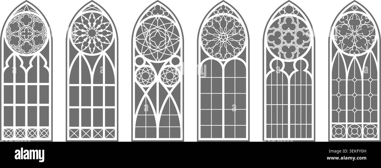 Church arched windows. Gothic arch cathedral frames with pattern of ...