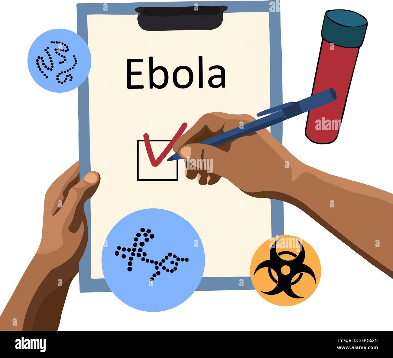 Vector isolated illustration of Ebola virus. Blood test for Ebola virus. Stock Vector