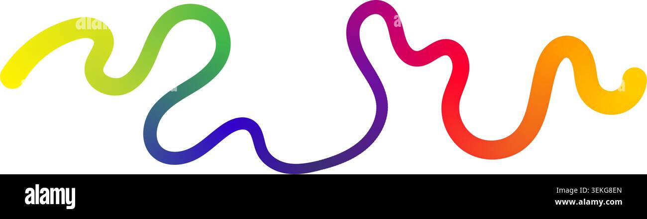 Wavy squiggle rainbow gradient color line create dynamic abstract curve vector illustration. Stock Vector