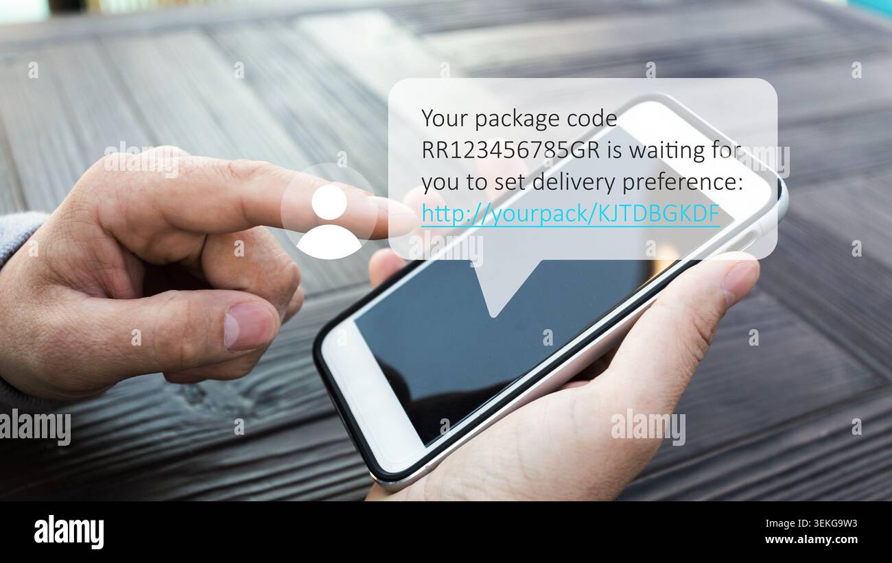 Scam message appears on smartphone about a package delivery preference Stock Photo