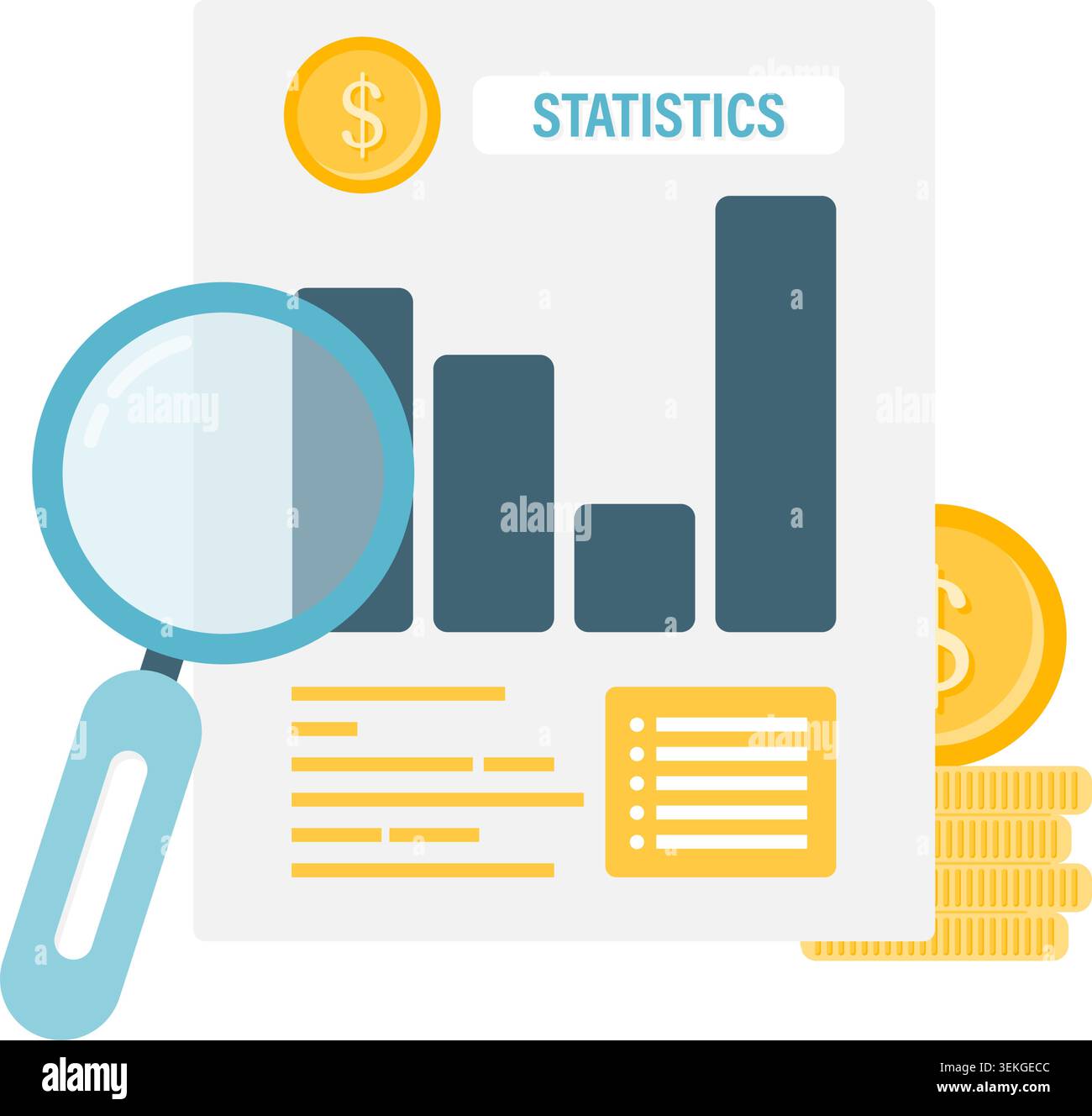 magnifying glass and chart, Data and Statistical Analysis Stock Vector