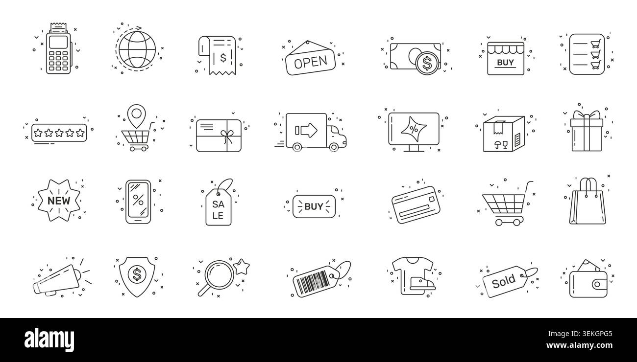 Collection of ecommerce shopping doodle icons with cart, payment ...